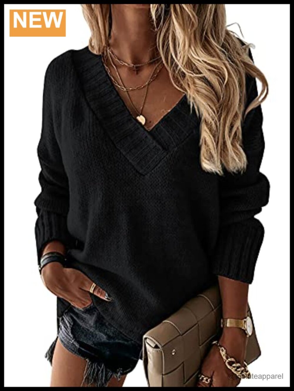 Women's Oversized V-Neck Sweater Long Sleeve Knit Pullover Cozy Winter Top